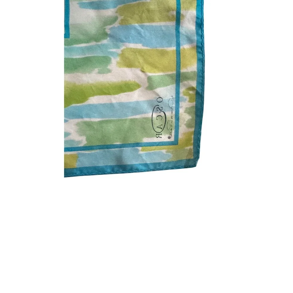 Oscar by Oscar de la Renta Vtg Silk 80's Scarf Blue Green‎ Watercolor Square 21
